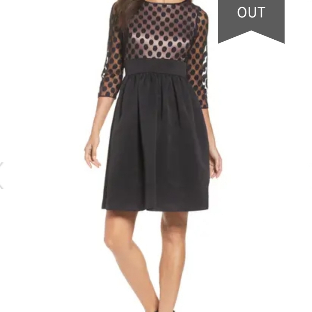 Eiza J Dot Mesh Fit and Flare Dress with pockets - Picture 2 of 15